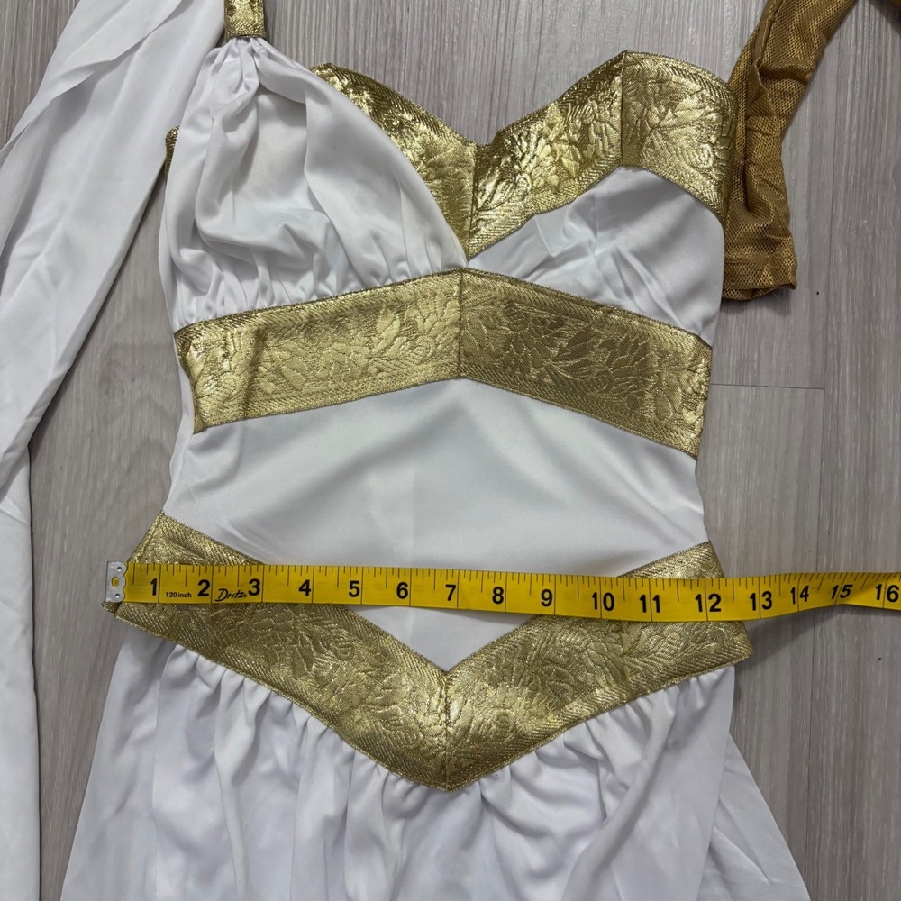 Leg Avenue Golden Goddess Costume Size S/P 3 Piece Catsuit Dress Headpiece - Picture 10 of 12